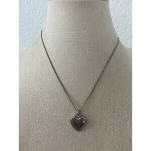 Heart pendant necklace, silver tone